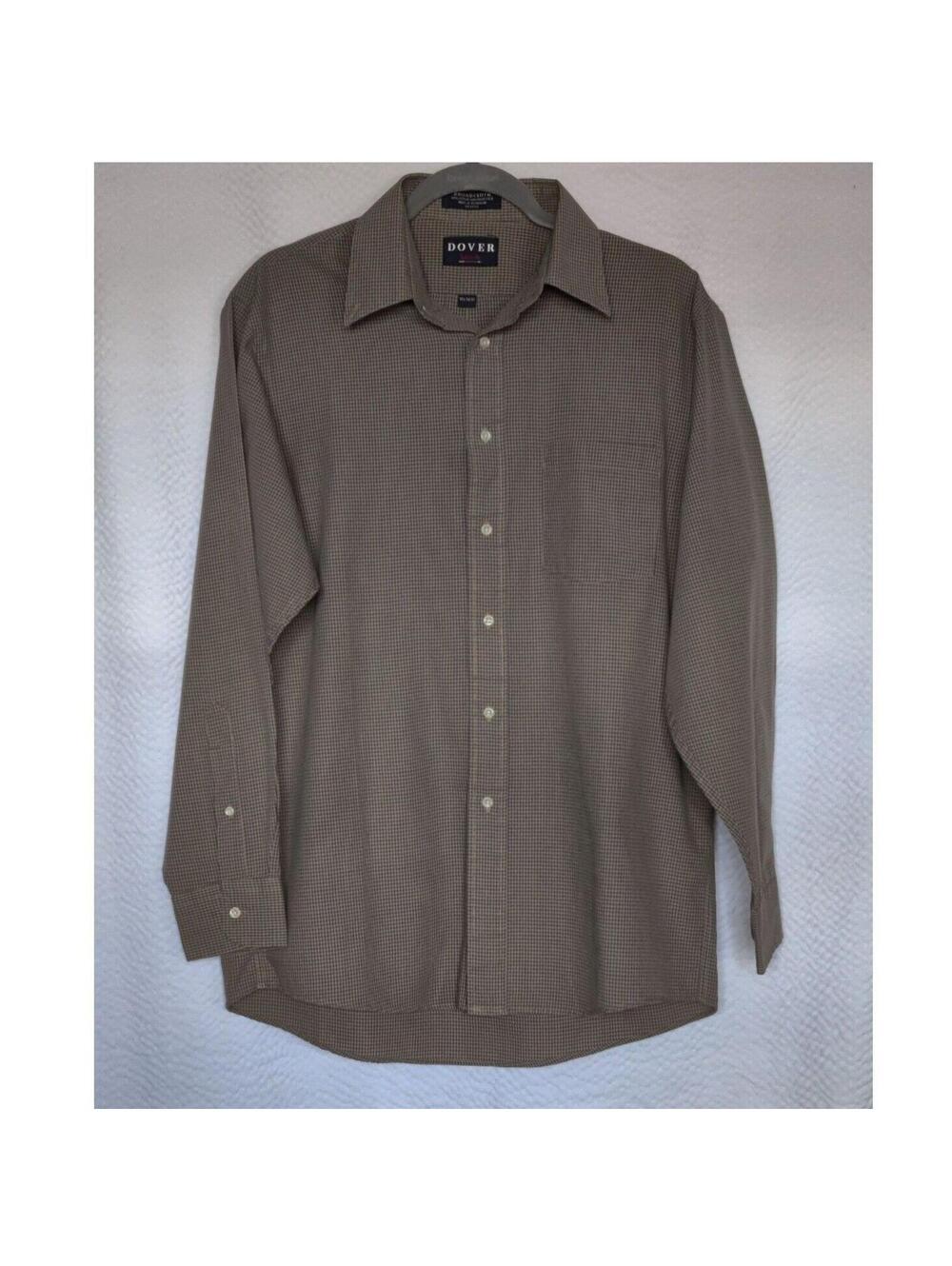 Dover Arrow Mens Brown Black Micro Check Broadcloth Button Down Shirt 15.5 32/33
